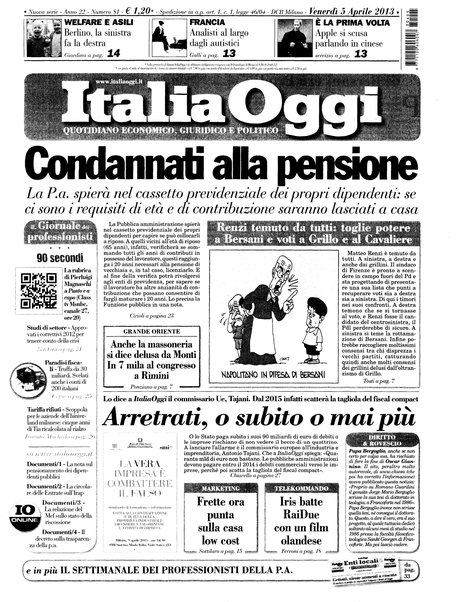 Italia oggi : quotidiano di economia finanza e politica